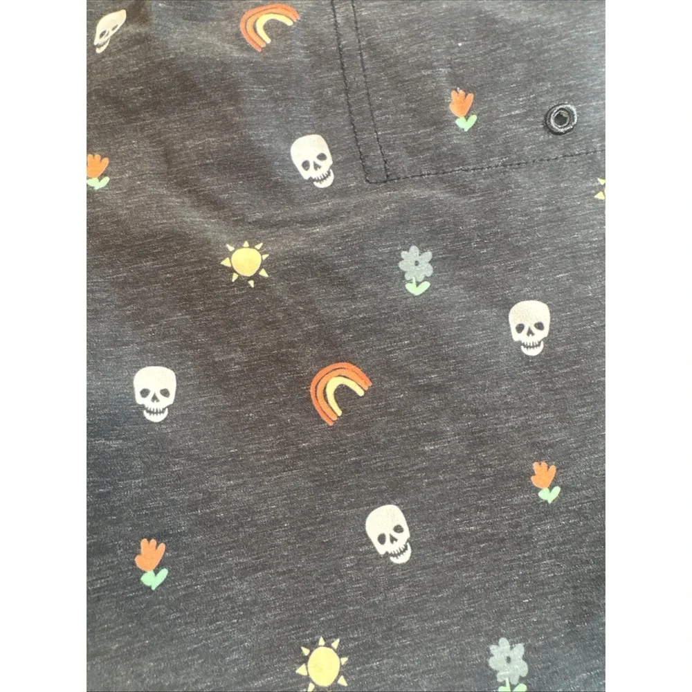 Roark Shorey Black Rainbow And‎ Skull Elastic Waist Trunks Mens L